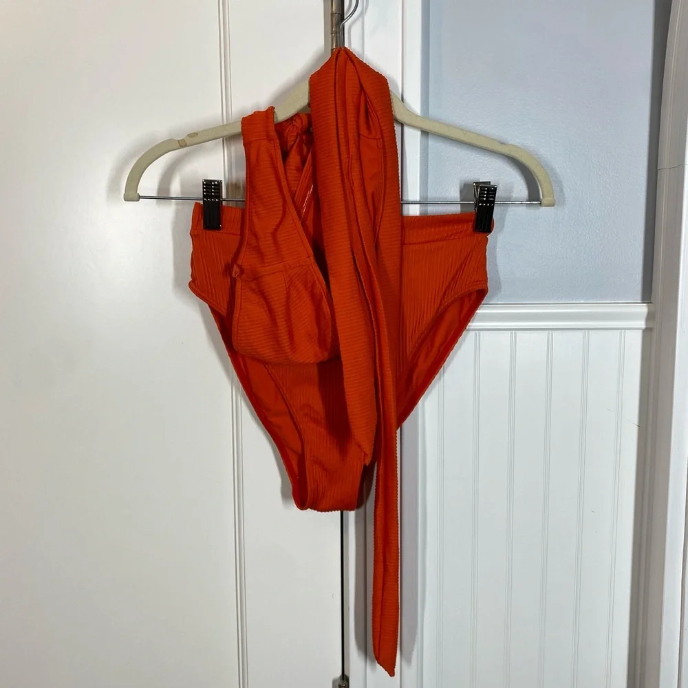 Monday Swimwear Bikini SET Santorini Top Red Rib & Riviera Bottom Retired‎ HTF
